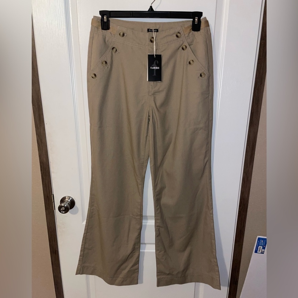 NWT Flamingo Wide Leg Khaki Cotton/ Linen‎ Pants Size Large
